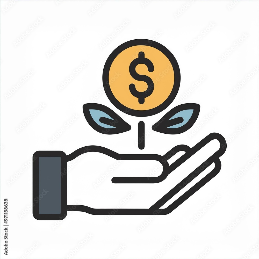 Save Money Icon: Hand Holding Dollar Sign, Editable Vector for Finance and Investment