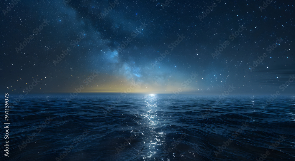 Fototapeta premium Snow-capped mountains and lakes under the Milky Way stars