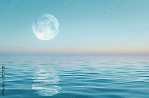 The moon in the sky and the reflection of water