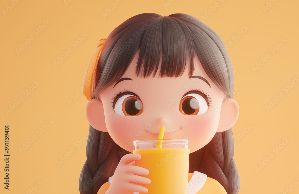 Hand drawn cartoon illustration of cute girl drinking juice
Hand drawn cartoon illustration of cute girl drinking juice