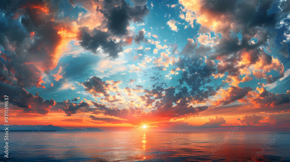 Wide panoramic view of the sunset sky with dark clouds Wide panoramic view of the sunset sky with dark clouds