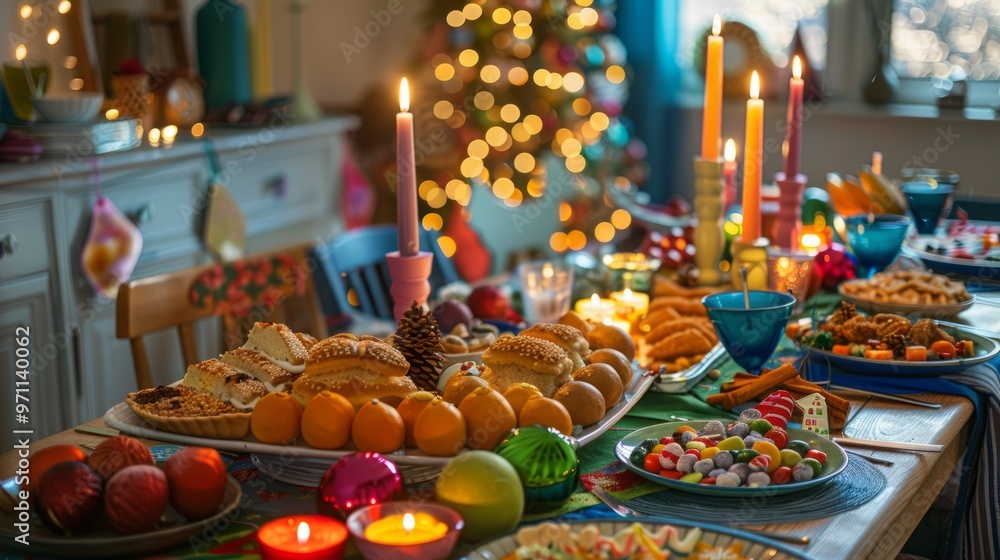 Fototapeta premium Cheerful Children's Christmas Party Table Setup