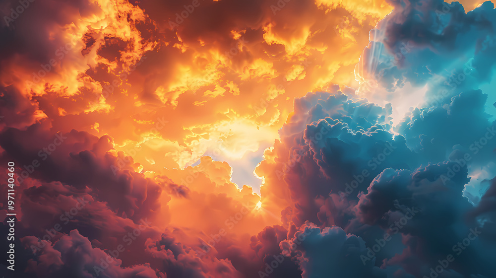 Wide panoramic view of the sunset sky with dark clouds Wide panoramic view of the sunset sky with dark clouds