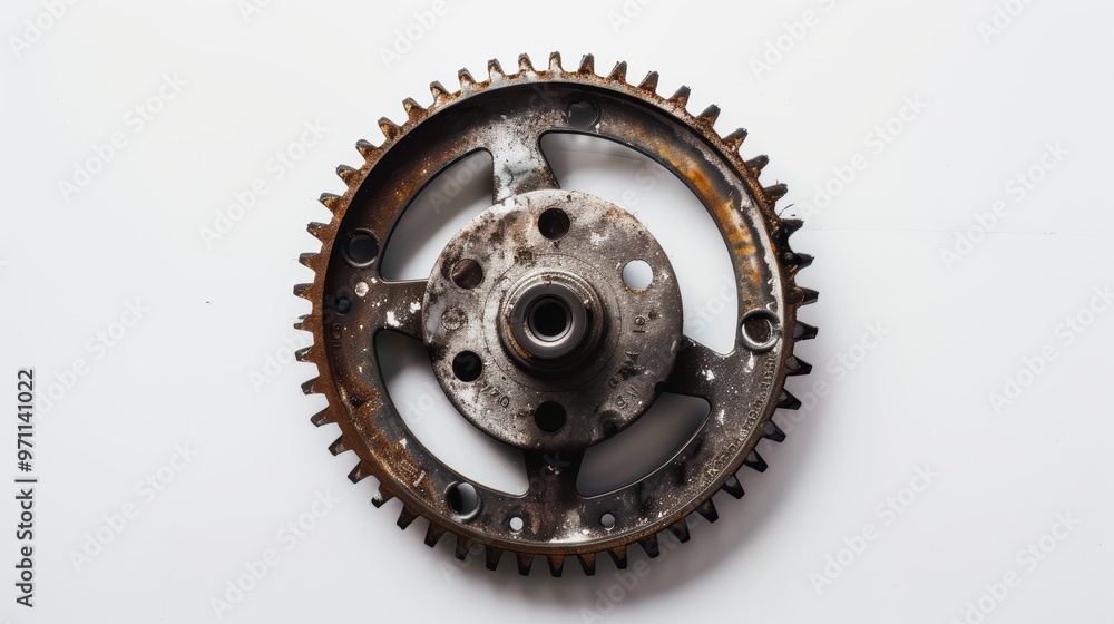 Old rusty gear wheel lying on white background Old rusty gear wheel lying on white background