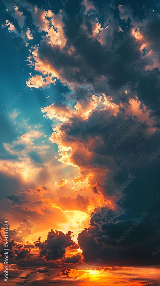 Wide panoramic view of the sunset sky with dark clouds Wide panoramic view of the sunset sky with dark clouds