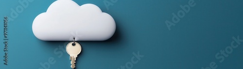 A creative concept image depicting a cloud with a key symbolizing security and access in the digital world.