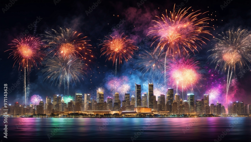Fireworks Over City Skyline Fireworks Over City Skyline