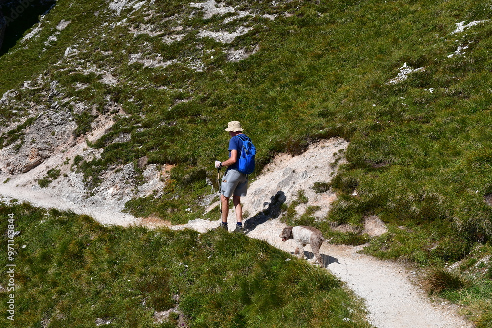 Mann und sein Lagotto Romagnolo Hund wandern im Stubaital