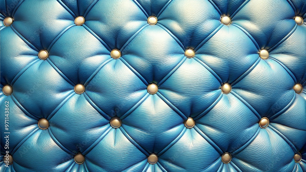 Luxury blue tufted leather upholstery with gold buttons in a detailed close-up view showcasing texture and craftsmanship Luxury blue tufted leather upholstery with gold buttons in a detailed close-up view showcasing texture and craftsmanship