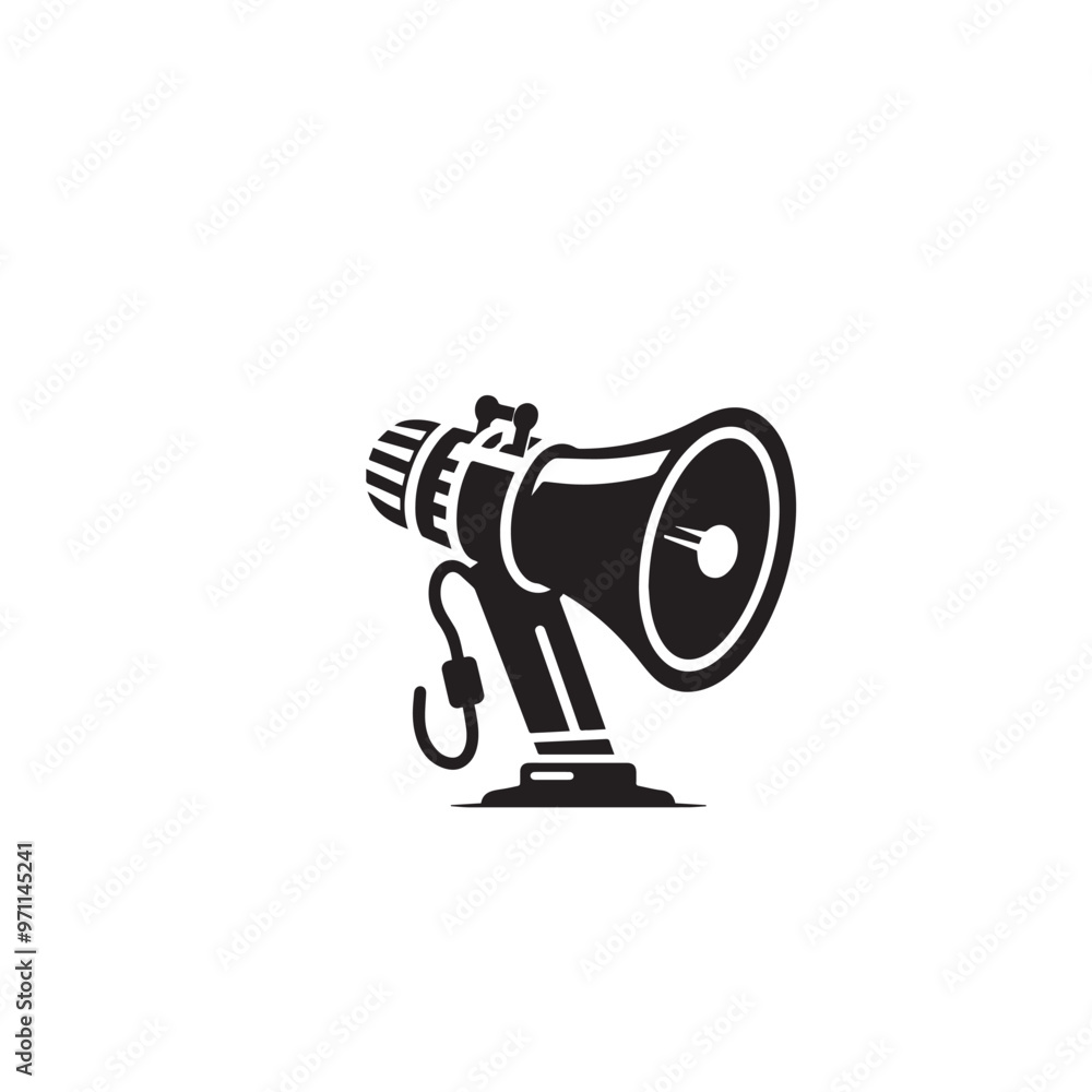 Naklejka premium Megaphone vector logo, icon. Megaphone vector silhouette. Megaphone illustration isolated on white background.