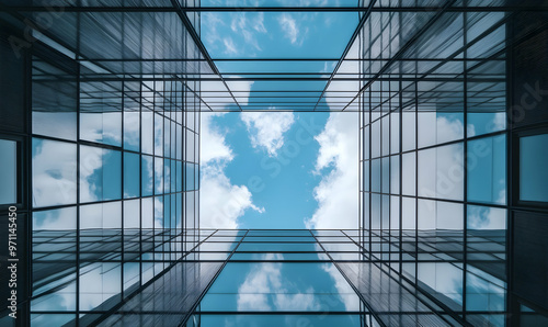 landscape photo from a distance the sky is clear with clouds lined up and it looks like tall buildings touch the clouds