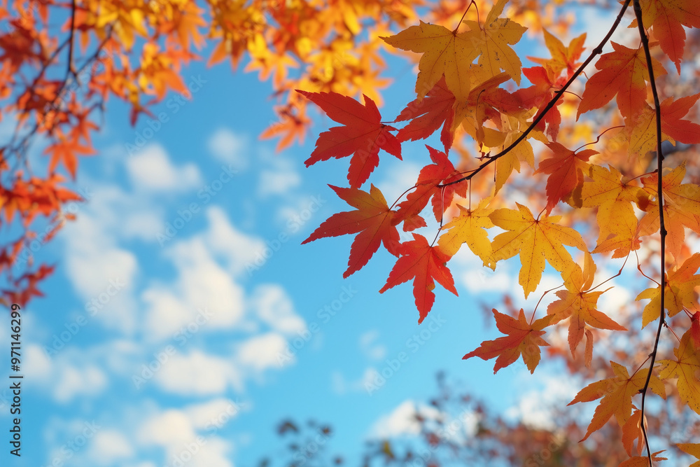 青空と紅葉, 秋の風景 青空と紅葉, 秋の風景