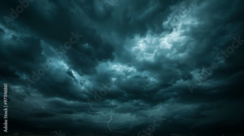 stormy sky, showing dramatic dark clouds illuminated by flashes of lightning