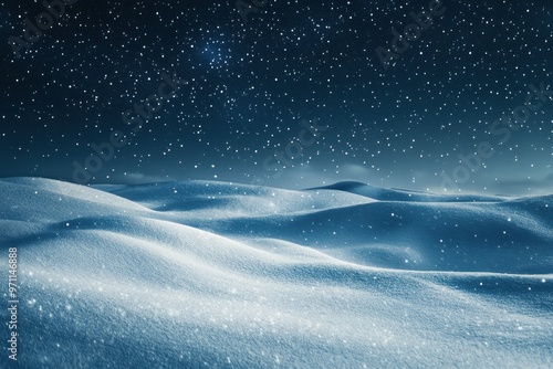 Fototapeta Naklejka Na Ścianę i Meble -  Snowy Landscape Under a Starry Night Sky