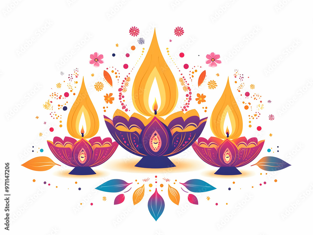 Flat Glossy Background Featuring Diwali Lamps and Swirling Floral Designs - Vibrant, Festive Vector Illustration for Cultural Celebrations and Background Banners Flat Glossy Background Featuring Diwali Lamps and Swirling Floral Designs - Vibrant, Festive Vector Illustration for Cultural Celebrations and Background Banners