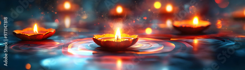 Wallpaper Mural Vibrant Abstract Digital Art of Glowing Diwali Lanterns Amidst Swirling Lights - Capturing Family Gatherings and Joyous Celebrations Torontodigital.ca