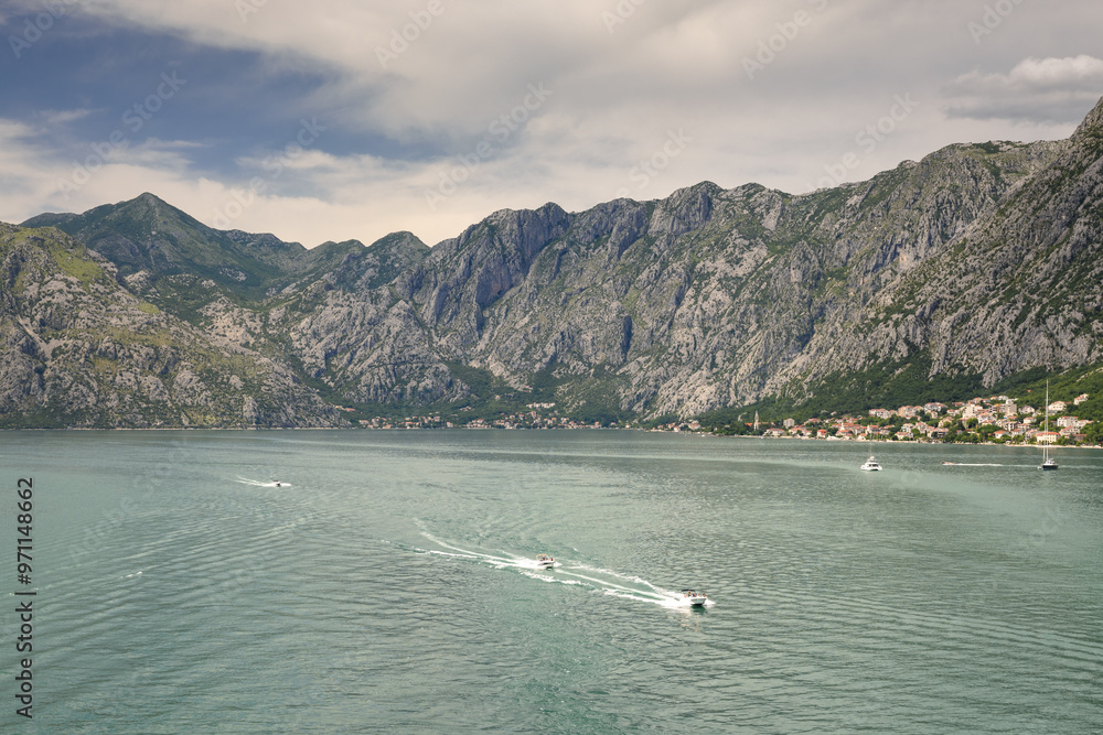 Views of Bay of Kotor in Montenegro during summer sunny day.