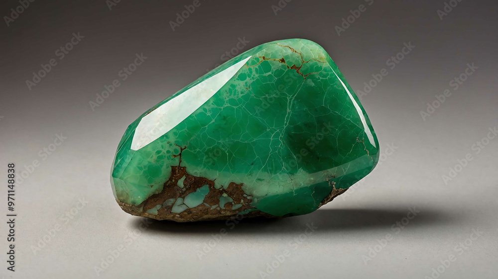Polished chrysoprase stone with plain background Polished chrysoprase stone with plain background