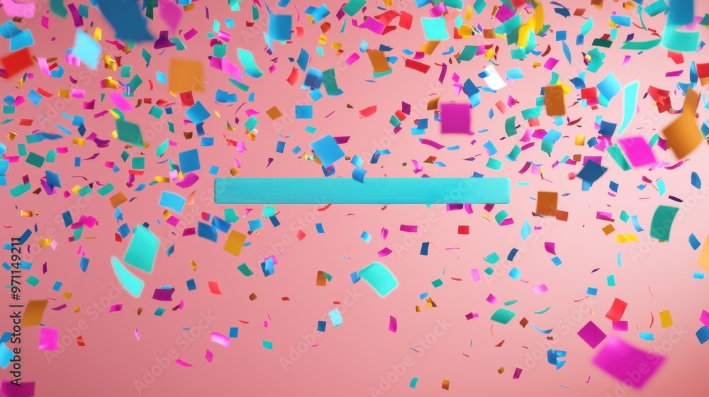 Obraz premium Colorful confetti falling against a pink background, creating a festive and celebratory atmosphere. Perfect for party and celebration themes.