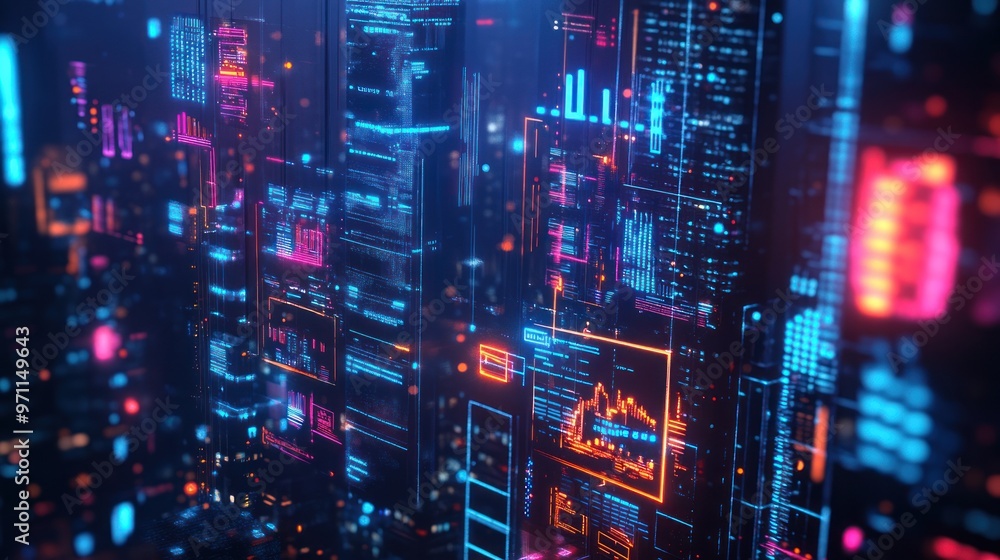 A vibrant digital cityscape with glowing data visualizations and futuristic elements. A vibrant digital cityscape with glowing data visualizations and futuristic elements.