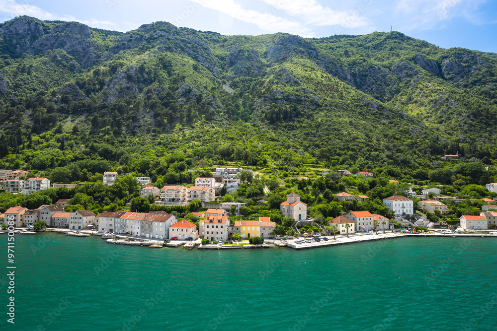 Views of Bay of Kotor in Montenegro during summer sunny day.