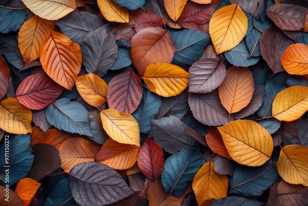 A close-up shot of colorful autumn leaves. A close-up shot of colorful autumn leaves.