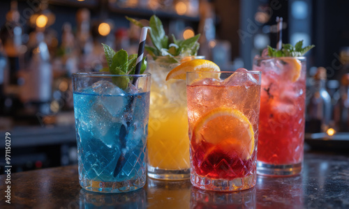 Colorful cocktails on the bar.