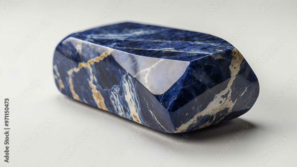 Polished sodalite stone with plain white background Polished sodalite stone with plain white background