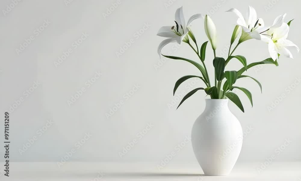 White ceramic vase with lilies on white background, hyperrealistic Video White ceramic vase with lilies on white background, hyperrealistic Video