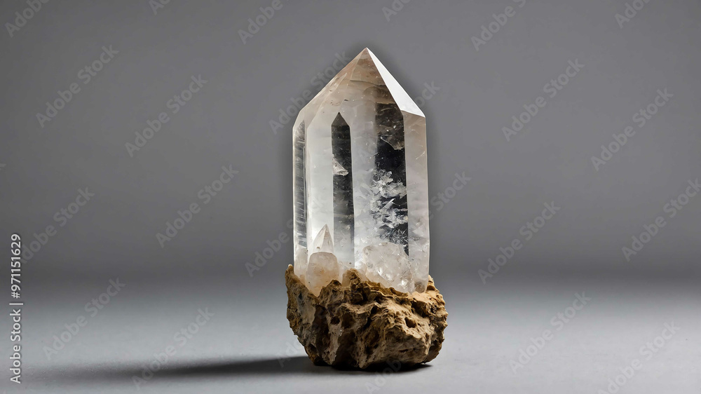 Raw quartz point with plain background Raw quartz point with plain background