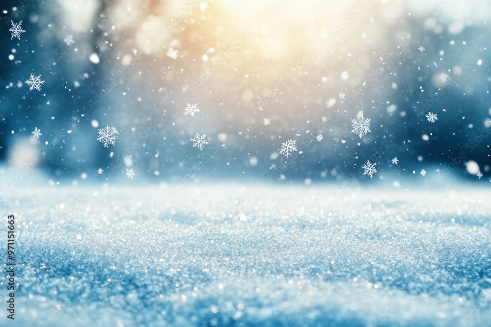 Sparkling Snowflakes Falling on a Fresh Snowy Landscape Sparkling Snowflakes Falling on a Fresh Snowy Landscape