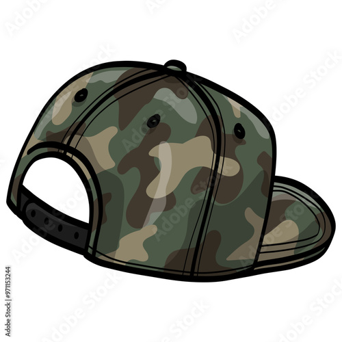 Camo Hat Military Cap Snapback Camouflage Backward Vector Illustration