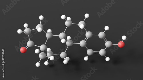 estrone molecule 3d, molecular structure, ball and stick model, structural chemical formula steroid photo