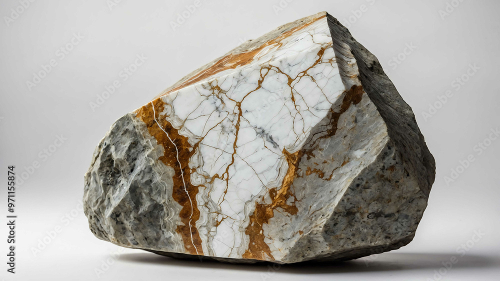 Single marble rock with plain white background Single marble rock with plain white background