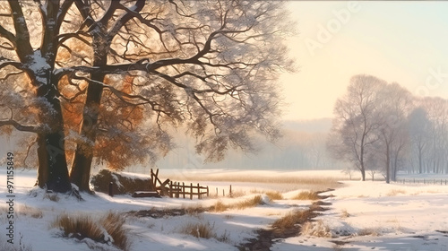 frost covered trees in the forest in winter on a sunny day photo