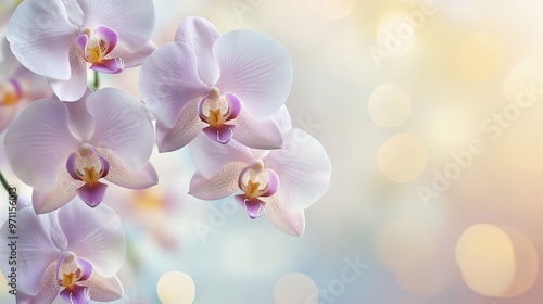 Delicate pink orchid flowers with blurred bokeh background.