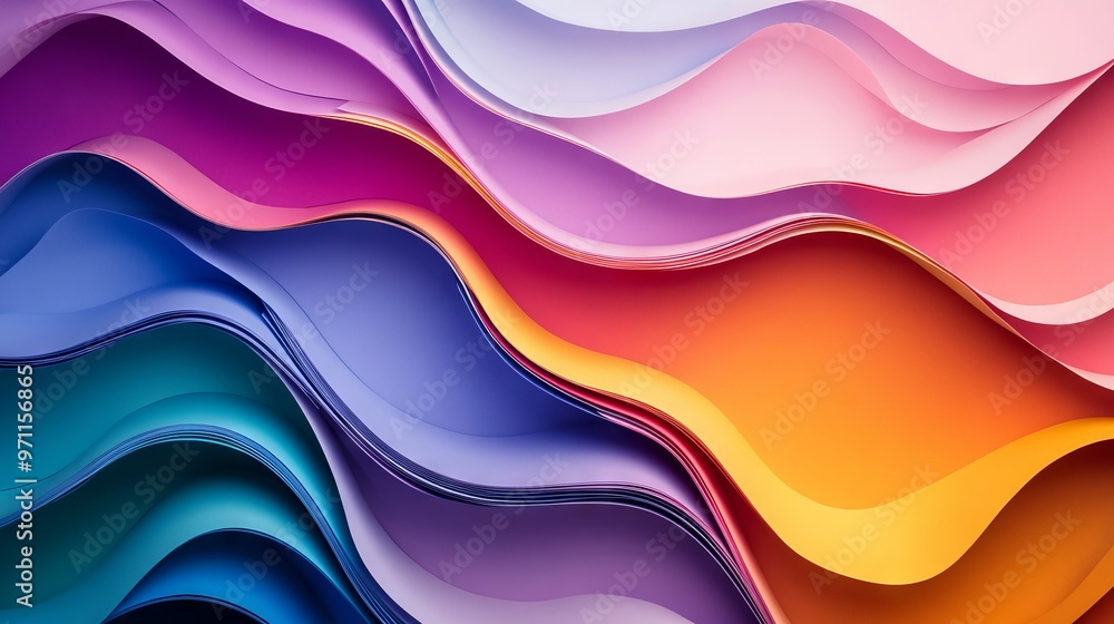 Abstract Colorful Waves of Paper with Flowing Shapes and Soft Lighting. AI generated illustration Abstract Colorful Waves of Paper with Flowing Shapes and Soft Lighting. AI generated illustration