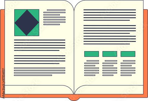 Open book with text and diagrams, symbolizing structured learning and knowledge transfer.