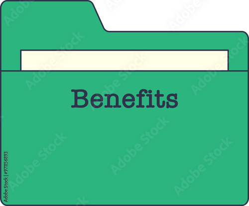 Green folder labeled Benefits, symbolizing organized employee benefits package.