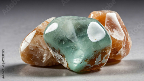 Tumbled calcite stone with plain background photo