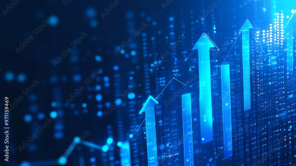 Blue Background with Upward Arrows and Growing Stock Market Graphs. AI generated illustration Blue Background with Upward Arrows and Growing Stock Market Graphs. AI generated illustration