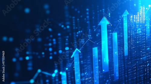 Wallpaper Mural Blue Background with Upward Arrows and Growing Stock Market Graphs. AI generated illustration Torontodigital.ca