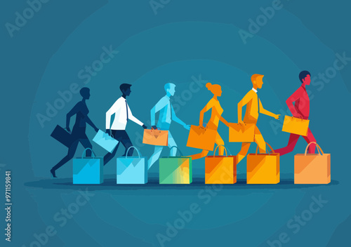 Collaborative Business Teamwork Concept with Diverse Professional Figures Holding Briefcases Symbolizing Success and Growth, Minimalistic Vector Illustration