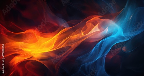 A vibrant abstract representation of flowing orange and blue flames, symbolizing energy and movement.