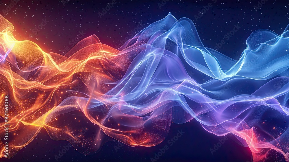 A vibrant abstract representation of flowing waves in orange and blue, evoking a sense of movement and energy. A vibrant abstract representation of flowing waves in orange and blue, evoking a sense of movement and energy.