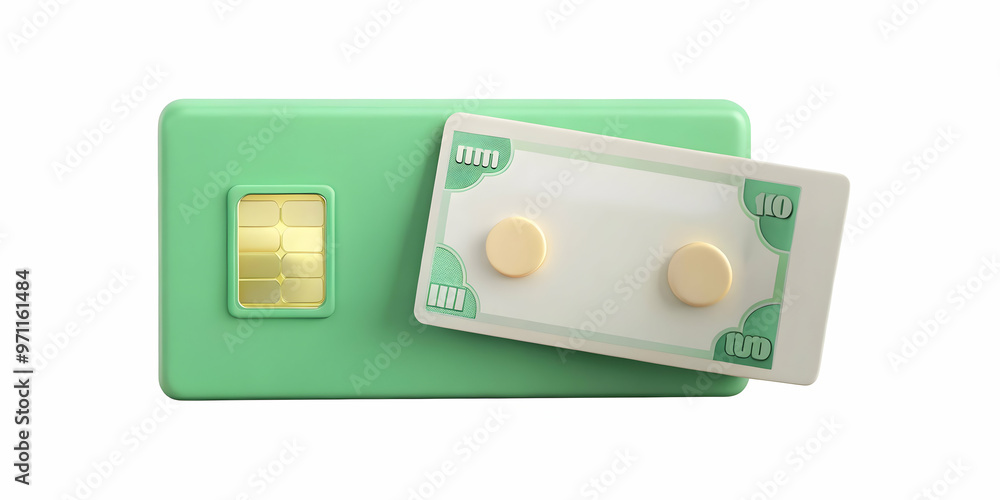 Obraz premium 3D Icon of Isolated Banknote and Credit Card on White Background - Minimalist Vector for Modern Financial and Banking Themes