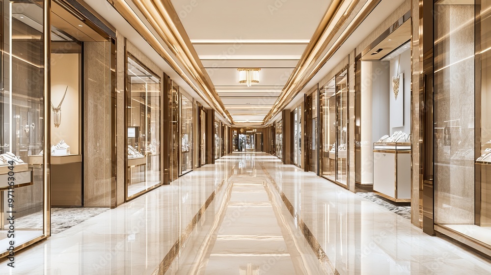 Modern Luxury Fashion Mall Interior with Jewelry and Stores, Wide Marble Corridor. AI generated illustration Modern Luxury Fashion Mall Interior with Jewelry and Stores, Wide Marble Corridor. AI generated illustration