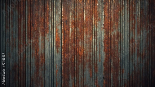 Retro Rusted Corrugated Metal Wall with Grainy Texture, Industrial and Vintage Style. AI generated illustration