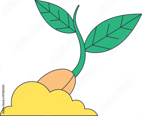 Seedling with three leaves growing from soil, symbolizing new life and growth.