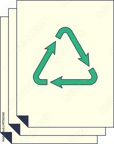 Stack of paper with recycling symbol, representing eco-friendly recycled paper concept.